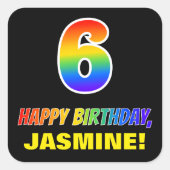 6誕生日: はっきりした,おもしろい,シンプルレインボー6 スクエアシール (正面)