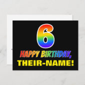 6誕生日: はっきりした,おもしろい,シンプルレインボー6 ポストカード (正面/裏面)