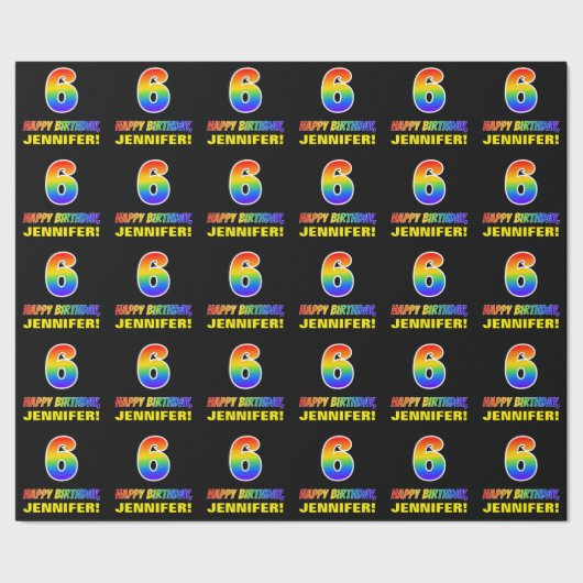 6誕生日: はっきりした,おもしろい,シンプルレインボー6 ラッピングペーパー (シーム)