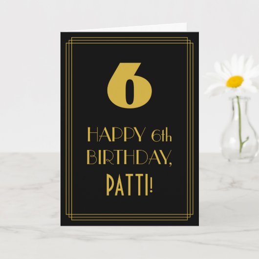 6誕生日~アールデコインスパイアのルック「6」 & Name カード (小さな植物)