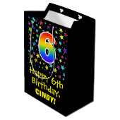 6誕生日:カラフルスターズパターン&レインボー6 ミディアムペーパーバッグ (裏面アングル)