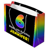 6誕生日:カラフルレインボー6、名前をカスタムする ラージペーパーバッグ (裏面アングル)