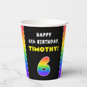 6誕生日:カラフルレインボー6、名前をカスタムする 紙コップ (裏面)
