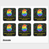 6誕生日:カラフル音楽シンボル、レインボー6 スクエアシール (シート)