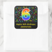 6誕生日:カラフル音楽シンボル、レインボー6 スクエアシール (バッグ)