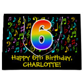 6誕生日-カラフル音楽シンボル、レインボー6 ラージペーパーバッグ (正面)