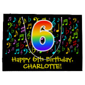 6誕生日-カラフル音楽シンボル、レインボー6 ラージペーパーバッグ (裏面)