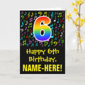 6誕生日:カラフル音楽シンボル+虹6 カード (黄色い花)