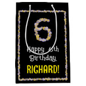 6誕生日:フローラ花数名前をカスタムする ミディアムペーパーバッグ (正面)