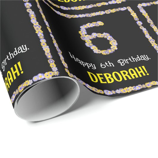 6誕生日:フローラ花数名前をカスタムする ラッピングペーパー (ロールコーナー)