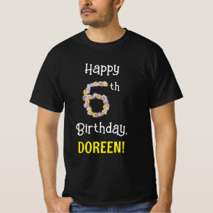 6誕生日:フローラ花数"6" +名前 Tシャツ
