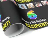 6誕生日:レインボー「6」;写真カスタムと名前 ラッピングペーパー (ロールコーナー)