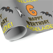 6誕生日:不気味ハロウィーンテーマ+名前をカスタムする ラッピングペーパー (ロールコーナー)