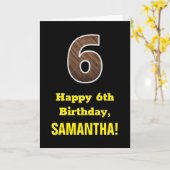 6誕生日:名前フェイク、木目パターン「6」 カード (黄色い花)