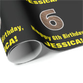 6誕生日:名前フェイク&木目パターン「6」 ラッピングペーパー (ロールコーナー)