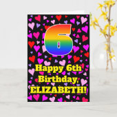 6誕生日:愛するハートパターン、虹# 6 カード (黄色い花)