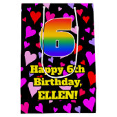 6誕生日:愛するハートパターン、虹# 6 ミディアムペーパーバッグ (裏面)