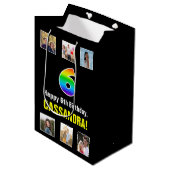 6誕生日: Rainbow "6"，写真カスタムと名前 ミディアムペーパーバッグ (正面アングル)