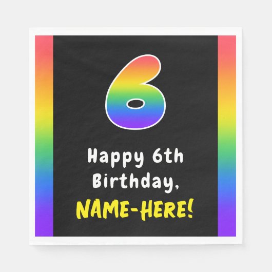 6誕生日: Rainbow Spectrum #6、名前をカスタムする スタンダードランチョンナプキン (正面)