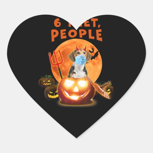 6足、人々はマスクのハロウィーンギフトと犬をビーグル ハートシール (正面)