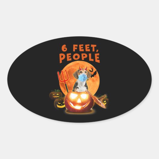 6足、人々はマスクのハロウィーンギフトと犬をビーグル 楕円形シール (正面)