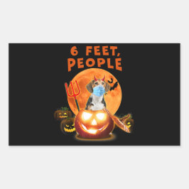 6足、人々はマスクのハロウィーンギフトと犬をビーグル 長方形シール