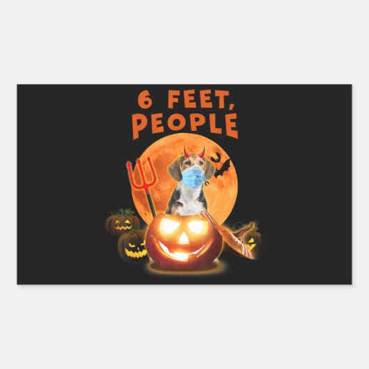 6足、人々はマスクのハロウィーンギフトと犬をビーグル 長方形シール (正面)
