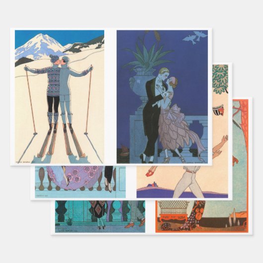 6違うデザインバイジョージバービエ ラッピングペーパーシート (セット)