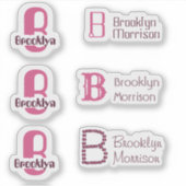 6防水ピンクモノグラム名キッズウォーターボトル シール (正面)