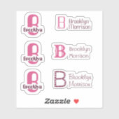 6防水ピンクモノグラム名キッズウォーターボトル シール (シート)