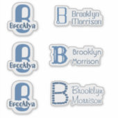 6防水ブルーモノグラム名キッズウィンドウラップトップ シール (正面)