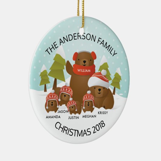 6頭のくまのクリスマスのおもしろいのパーソナライズな系列 セラミックオーナメント (右)