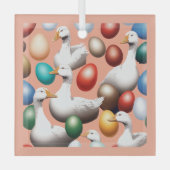 6頭のガチョウが切り取り ガラスオーナメント (正面)