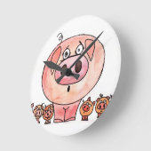 6頭の小豚 ラウンド壁時計 (傾斜)