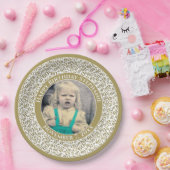 60あなたの写真の乱数パターン金ゴールド/白 ペーパープレート (パーティー)