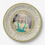 60あなたの写真の乱数パターン金ゴールド/白 ペーパープレート (正面)