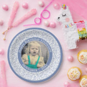 60あなたの写真の乱数パターン青/白 ペーパープレート (パーティー)