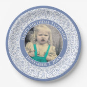 60あなたの写真の乱数パターン青/白 ペーパープレート (正面)