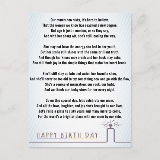 60おもしろい歳の母の詩誕生日 ポストカード (正面)