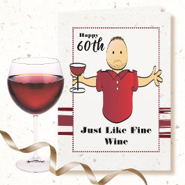 60おもしろい誕生日男性漫画レッドワインモダン カード