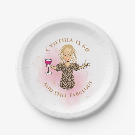 60おもしろいth誕生日漫画ピンク60と素晴らしい ペーパープレート (正面)