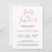 60およびすばらしいピンクの白の第60誕生会 招待状 (正面)