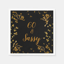 60およびサッシー60th誕生日ブラック |フェイク金ゴールド