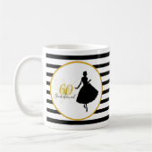 60およびセンセーショナル60誕生日ブラック/ホワイトストライプ製品 コーヒーマグカップ (左)