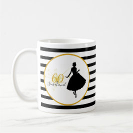 60およびセンセーショナル60誕生日ブラック/ホワイトストライプ製品 コーヒーマグカップ