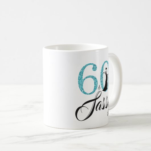 60および粋で青いグリッターの第60誕生日 コーヒーマグカップ (正面右)