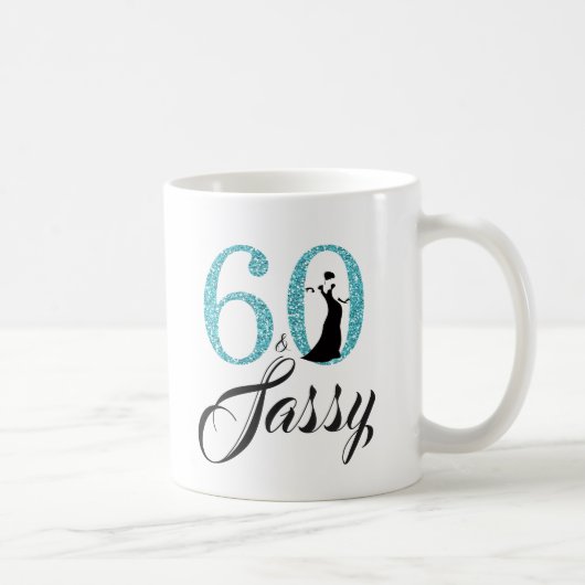 60および粋で青いグリッターの第60誕生日 コーヒーマグカップ (右)