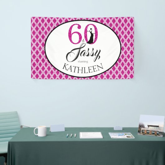 60および粋なカスタムの第60誕生日のピンクのグリッター 横断幕 (トレードショー)