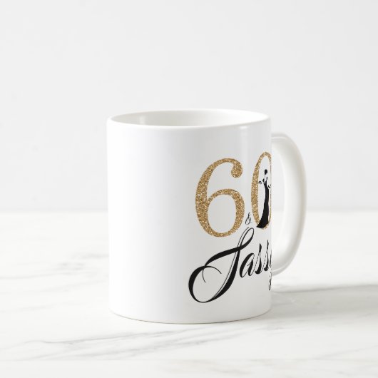 60および粋な金ゴールドのグリッターの第60誕生日 コーヒーマグカップ (正面右)