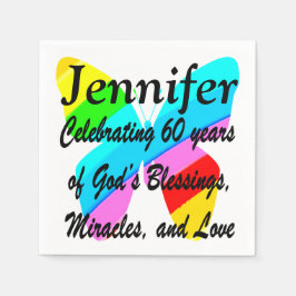 60かわいらし番目の誕生日蝶ナプキンをパーソナライズ スタンダードカクテルナプキン